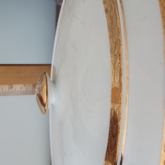 Saxon China 18k gold 6090g covered dish Vintage ivory gold leaf 🌿 trim cira1915 - Picture 13 of 16